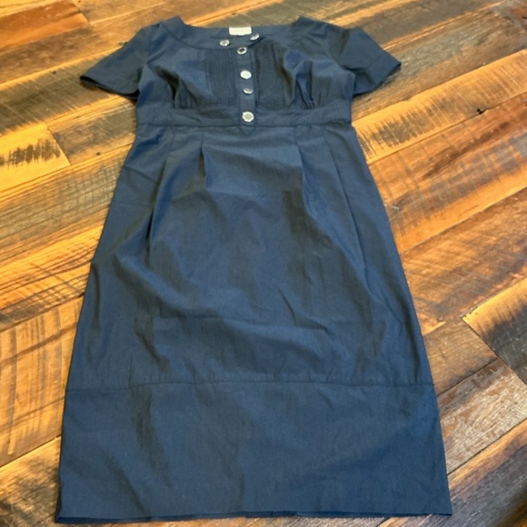 Karen Millen Black Cotton Blend Button Front Sheath Dress Size 8 US - Picture 2 of 11